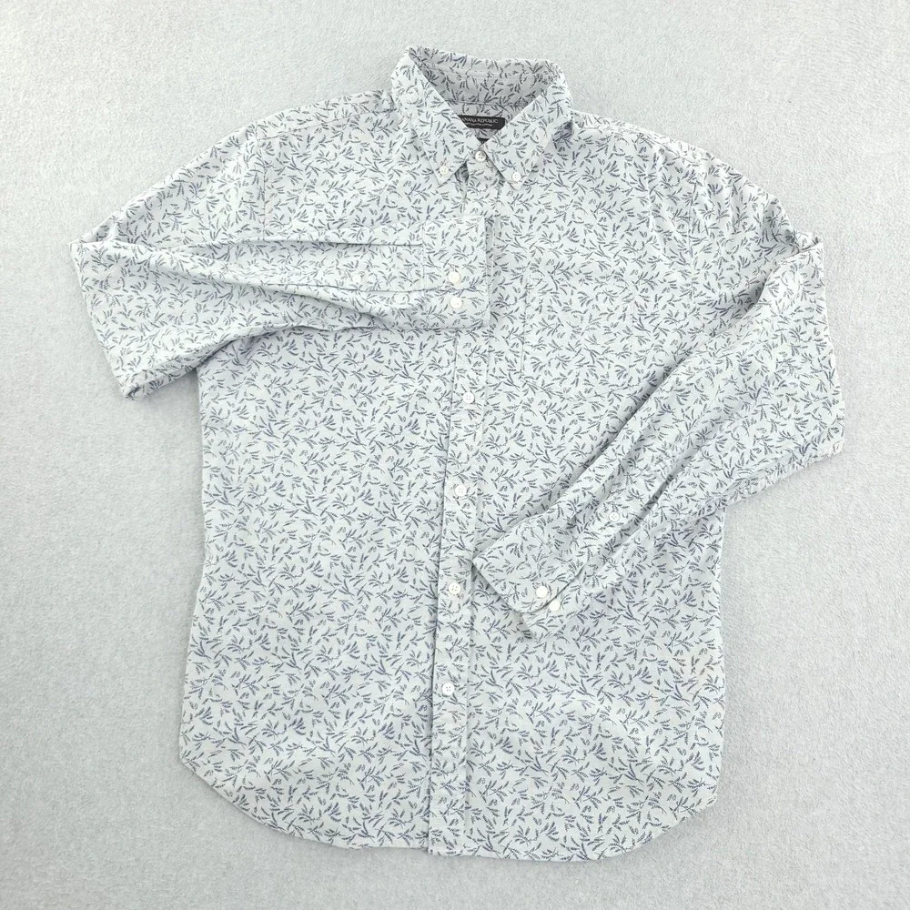 Banana Republic Shirt Mens L Gray Floral Long Sleeve Button Up Slim Fit Casual